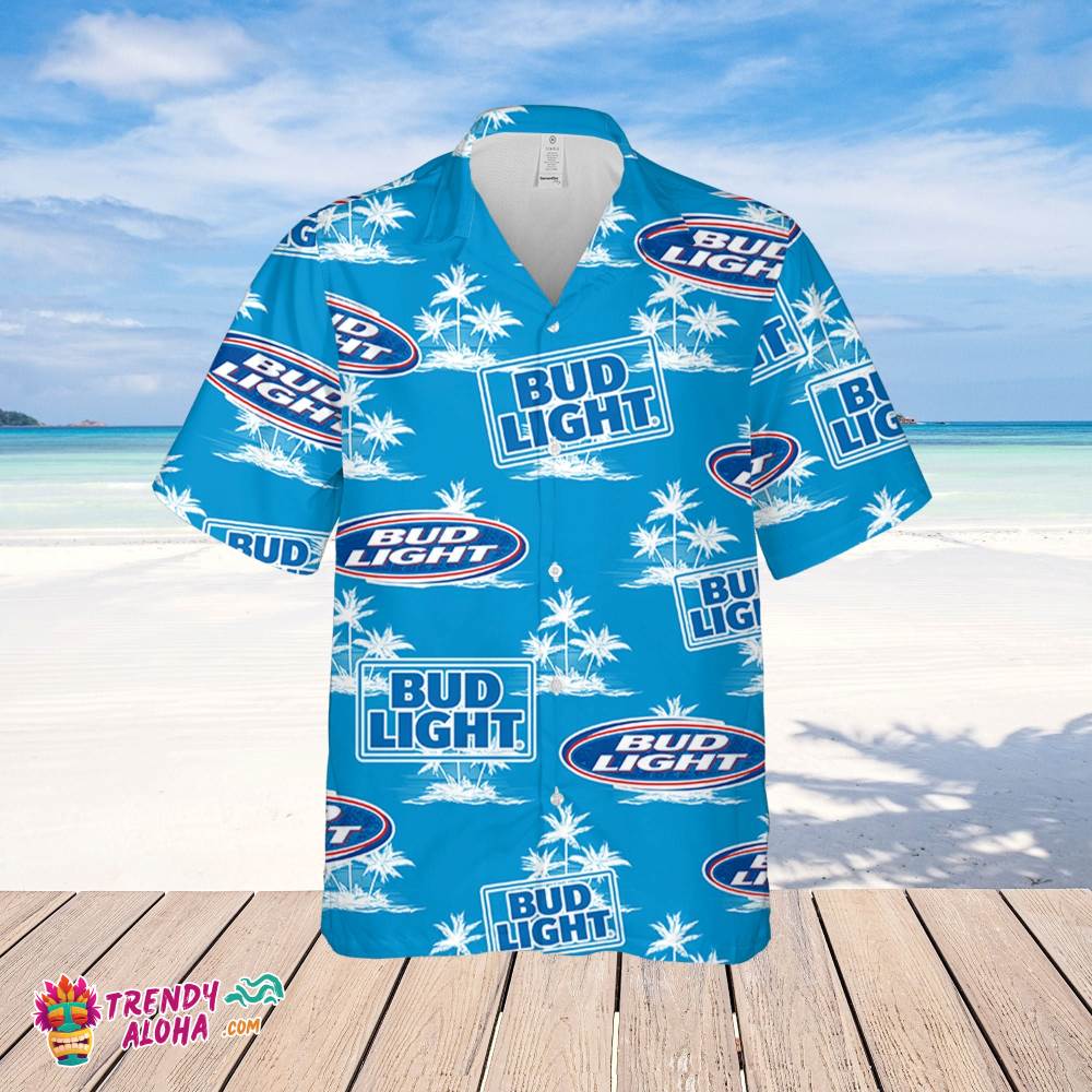 Bud Light Hawaiian Coconut Island Pattern Hawaiian Beer Lover Shirt, Classic Flowers Beer Aloha Shirt