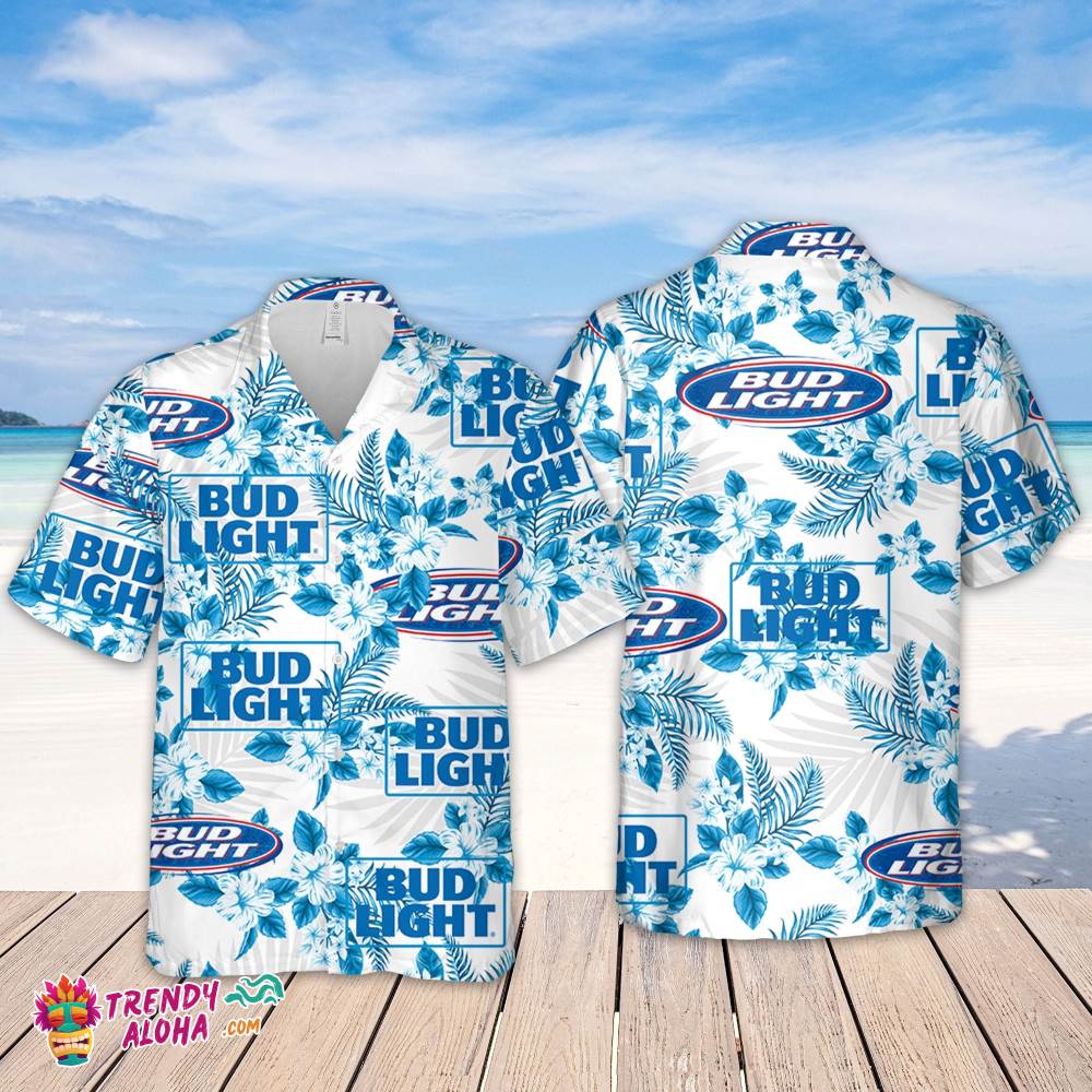 Bud Light Hawaiian Flowers Pattern Shirt, Hawaiian Beer Lover Shirt, Classic Flowers Beer Aloha Shirt