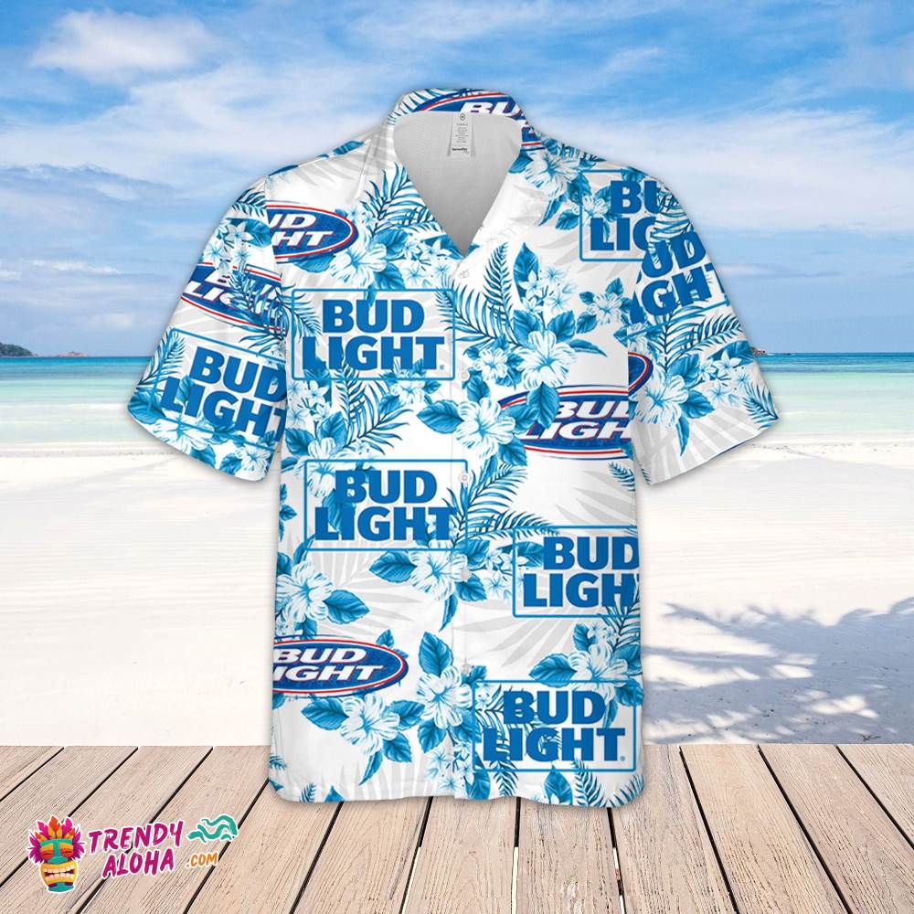 Bud Light Hawaiian Flowers Pattern Shirt, Hawaiian Beer Lover Shirt, Classic Flowers Beer Aloha Shirt