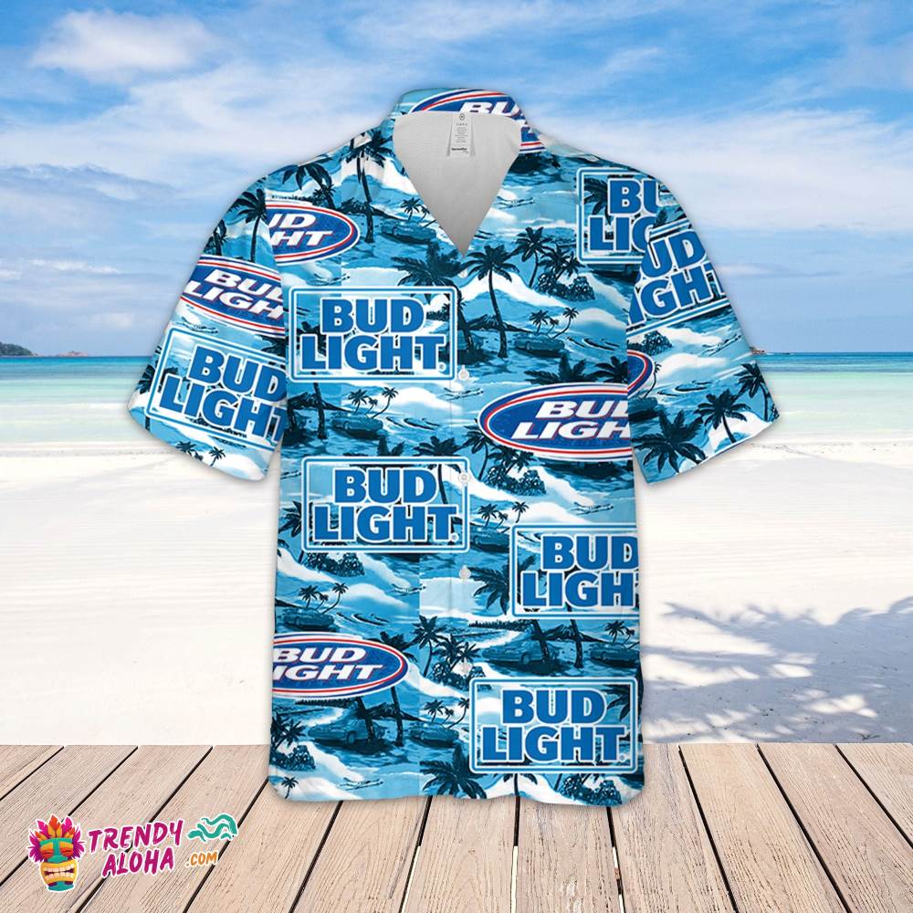 Bud Light Hawaiian Sea Island Pattern Hawaiian Shirt, Summer Beer Hawaiian Shirt