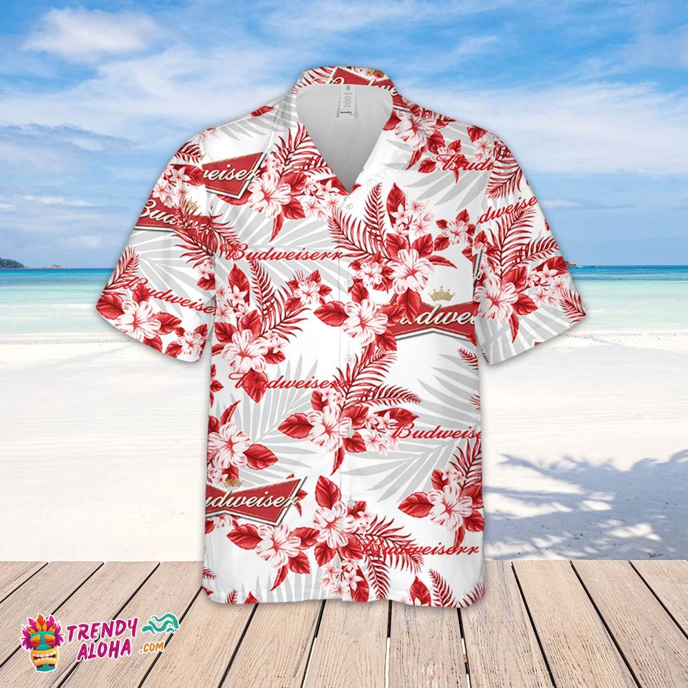 Budweiser Hawaiian Flowers Pattern Shirt, Hawaiian Beer Lover Shirt, Classic Flowers Beer Aloha Shirt