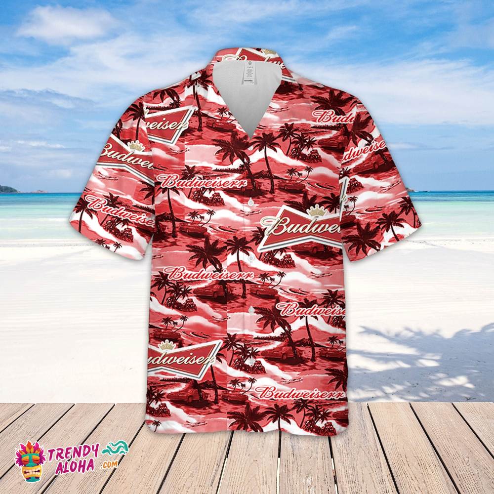 Budweiser Hawaiian Sea Island Pattern Hawaiian Shirt, Summer Beer Hawaiian Shirt