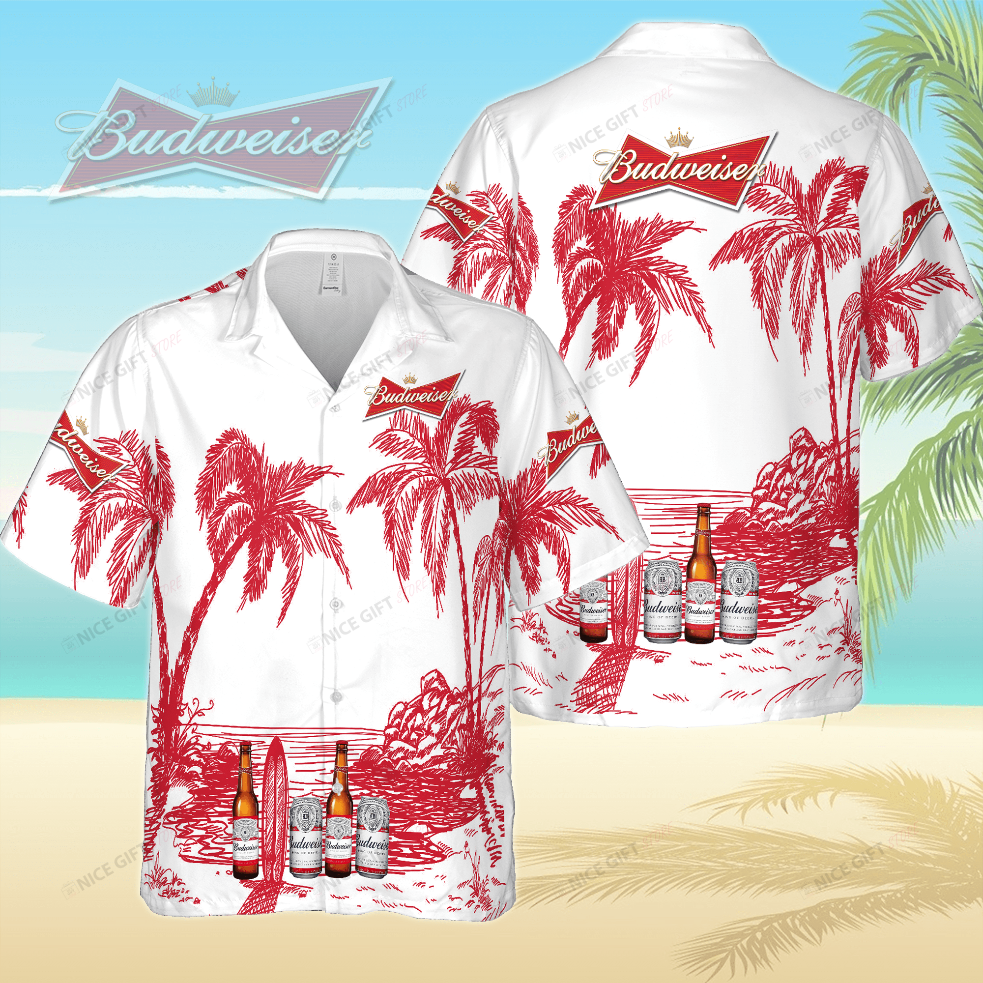 Budweiser Themed Hawaiian Shirt Distinctive Edition