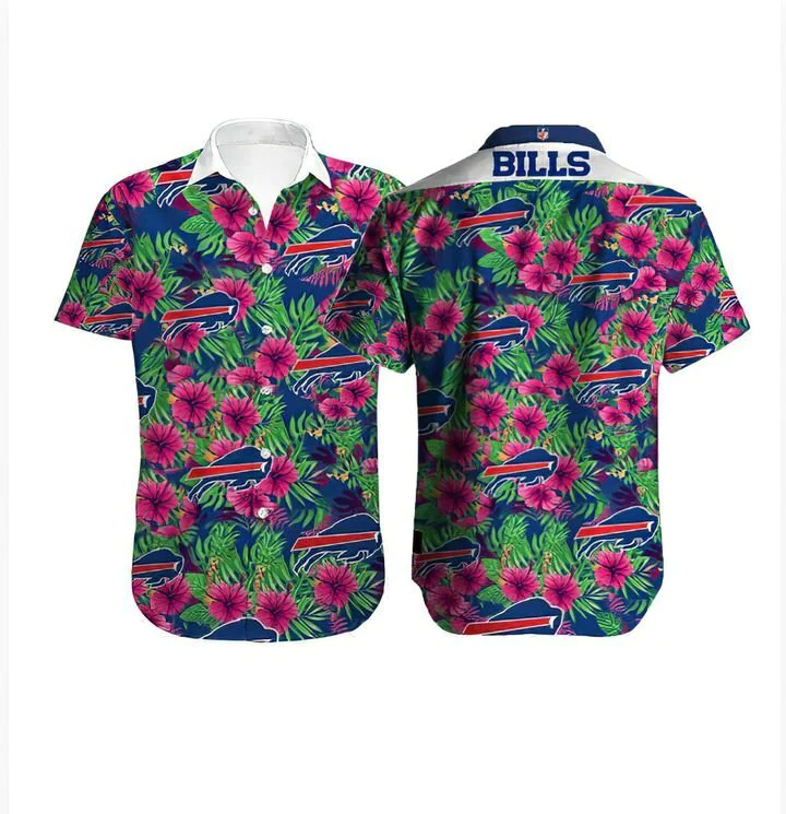 Buffalo Bills Hawaiian Shirt Buffalo Bills Hibiscus Flowers Pink Blue Hawaii Shirt Buffalo Bills Aloha Shirt
