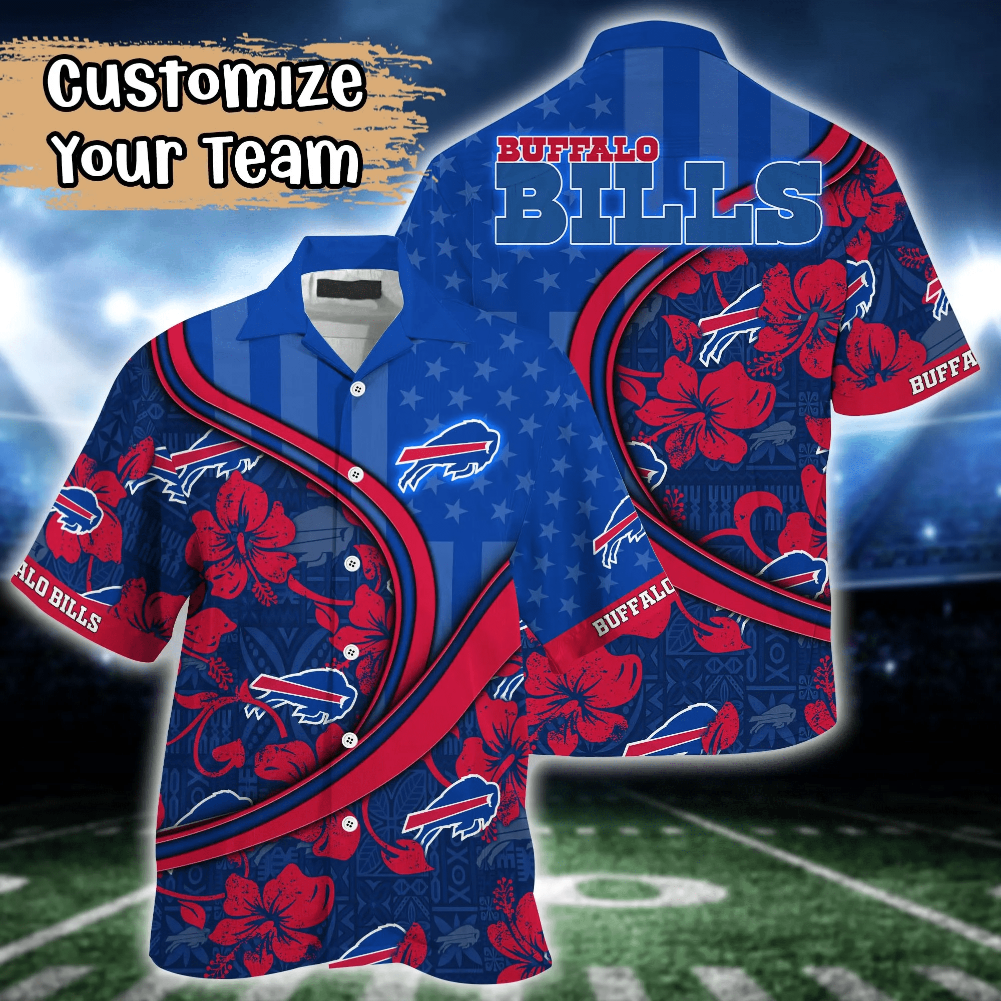 Buffalo Bills NFL Us Flag Hawaiian Shirt Custom Summer Aloha Shirt
