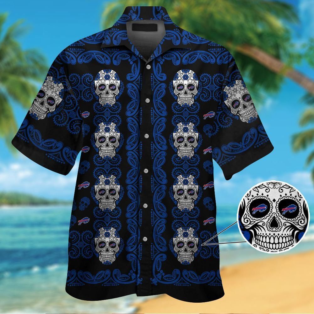 Buffalo Billsskull Short Sleeve Button Up Tropical Hawaiian Shirt VER02