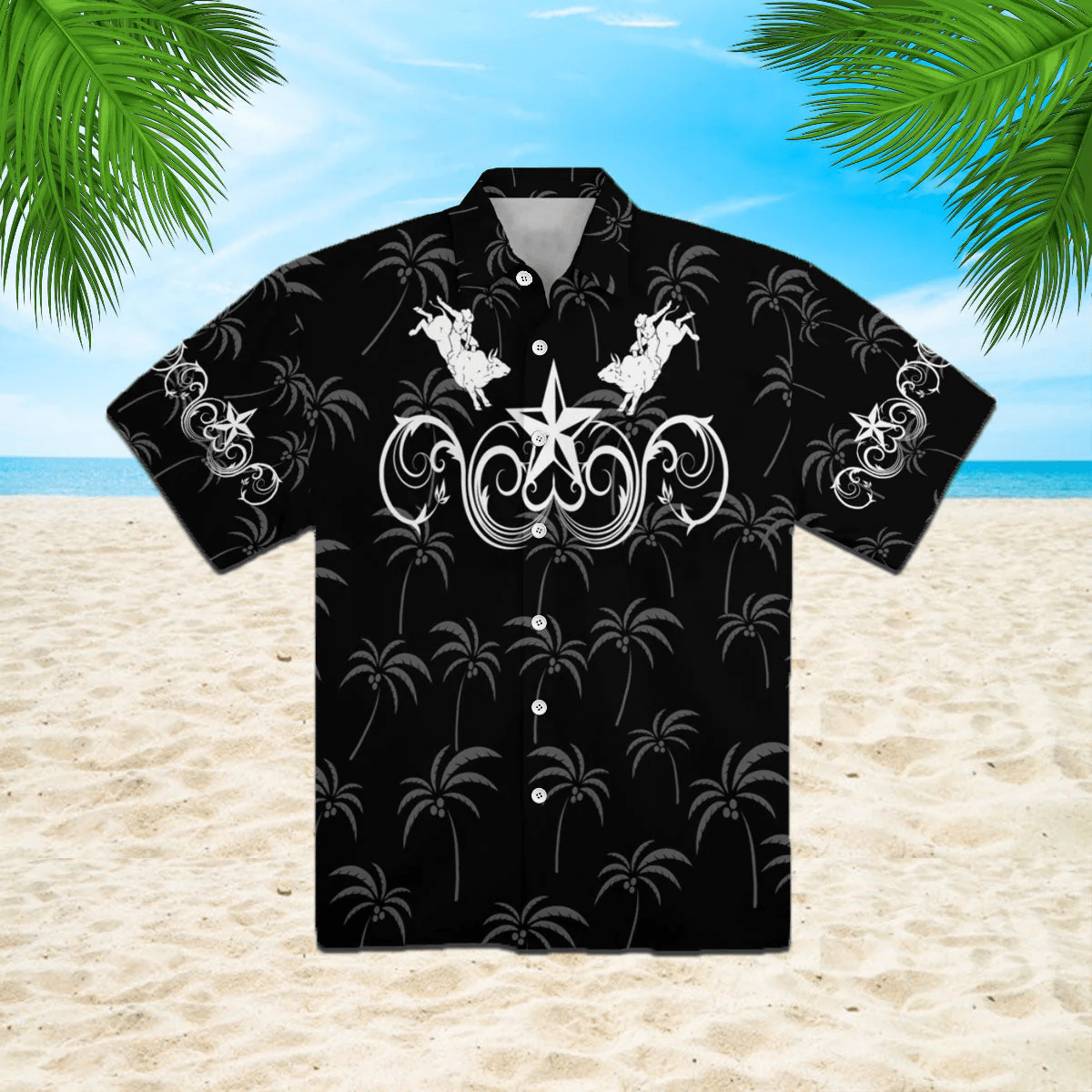 Bull Riding Black Star Western Trendy Hawaiian Shirt