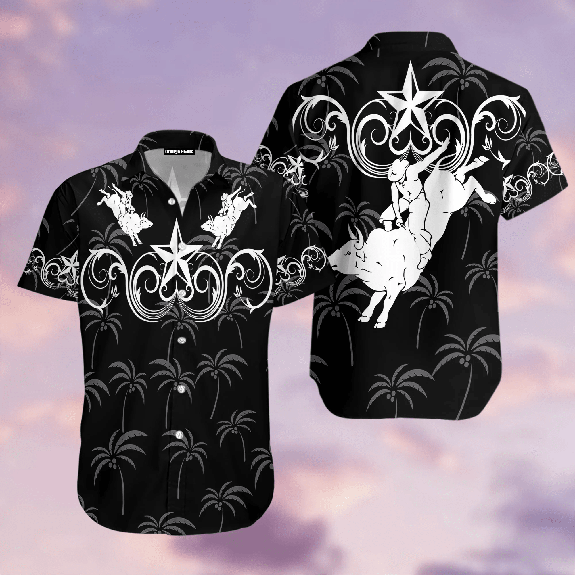 Bull Riding Black Star Western Trendy Hawaiian Shirt