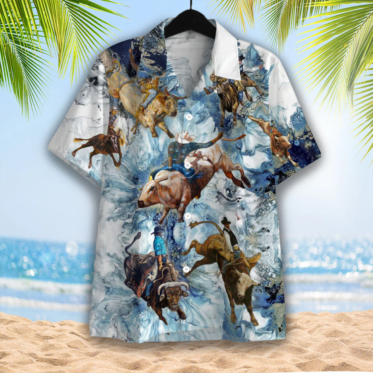 Bull Riding On Blue Hibiscus Flower Trendy Hawaiian Shirt Bull Riding On Blue Hibiscus Flower Trendy Hawaiian Shirt