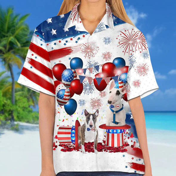 Bull Terrier Independence Day Trendy Hawaiian Shirt For Men And Women, 4Th Of July Trendy Hawaiian Shirt