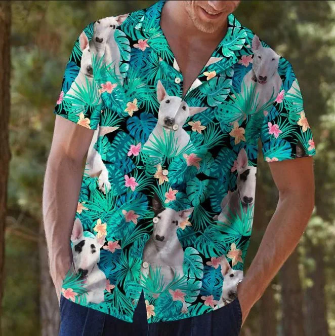 Bull Terrier Into Tropical Jungle Trendy Hawaiian Shirt, Dog Trendy Hawaiian Shirt For Men And Women
