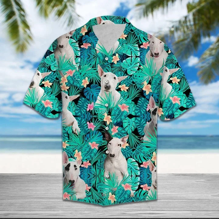 Bull Terrier Into Tropical Jungle Trendy Hawaiian Shirt, Dog Trendy Hawaiian Shirt For Men And Women Bull Terrier Into Tropical Jungle Trendy Hawaiian Shirt, Dog Trendy Hawaiian Shirt For Men And Women