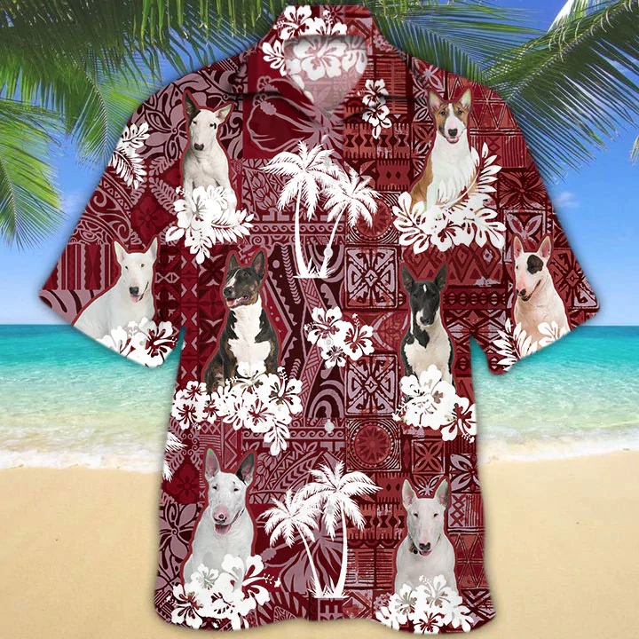 Bull Terrier Red Trendy Hawaiian Shirt, Animal Summer Shirts, Dog Lover Shirts, Trendy Hawaiian Shirt Men Bull Terrier Red Trendy Hawaiian Shirt, Animal Summer Shirts, Dog Lover Shirts, Trendy Hawaiian Shirt Men