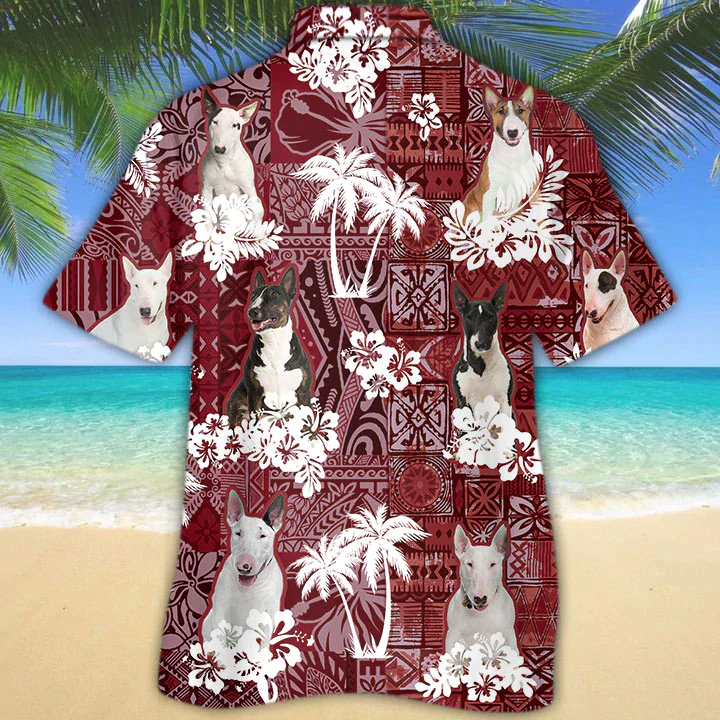Bull Terrier Red Trendy Hawaiian Shirt, Animal Summer Shirts, Dog Lover Shirts, Trendy Hawaiian Shirt Men