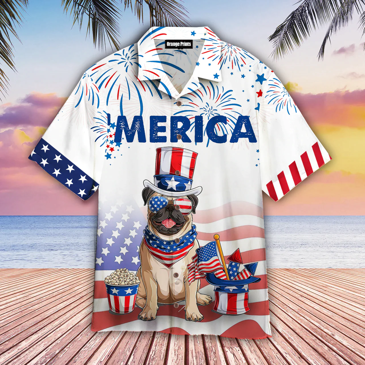 Bulldog American Flag 4Th Of July Firework Trendy Hawaiian Shirt