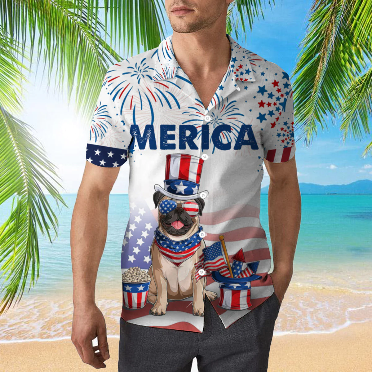 Bulldog American Flag 4Th Of July Firework Trendy Hawaiian Shirt
