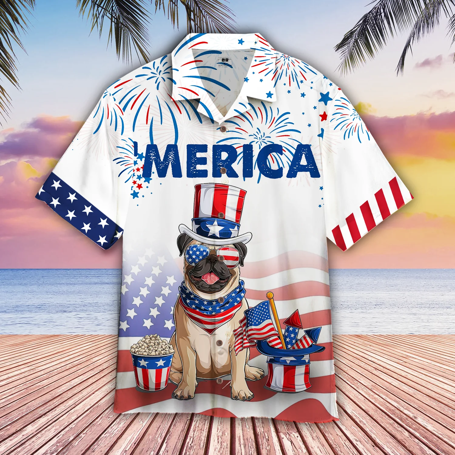 Bulldog American Flag 4Th Of July Firework Trendy Hawaiian Shirt