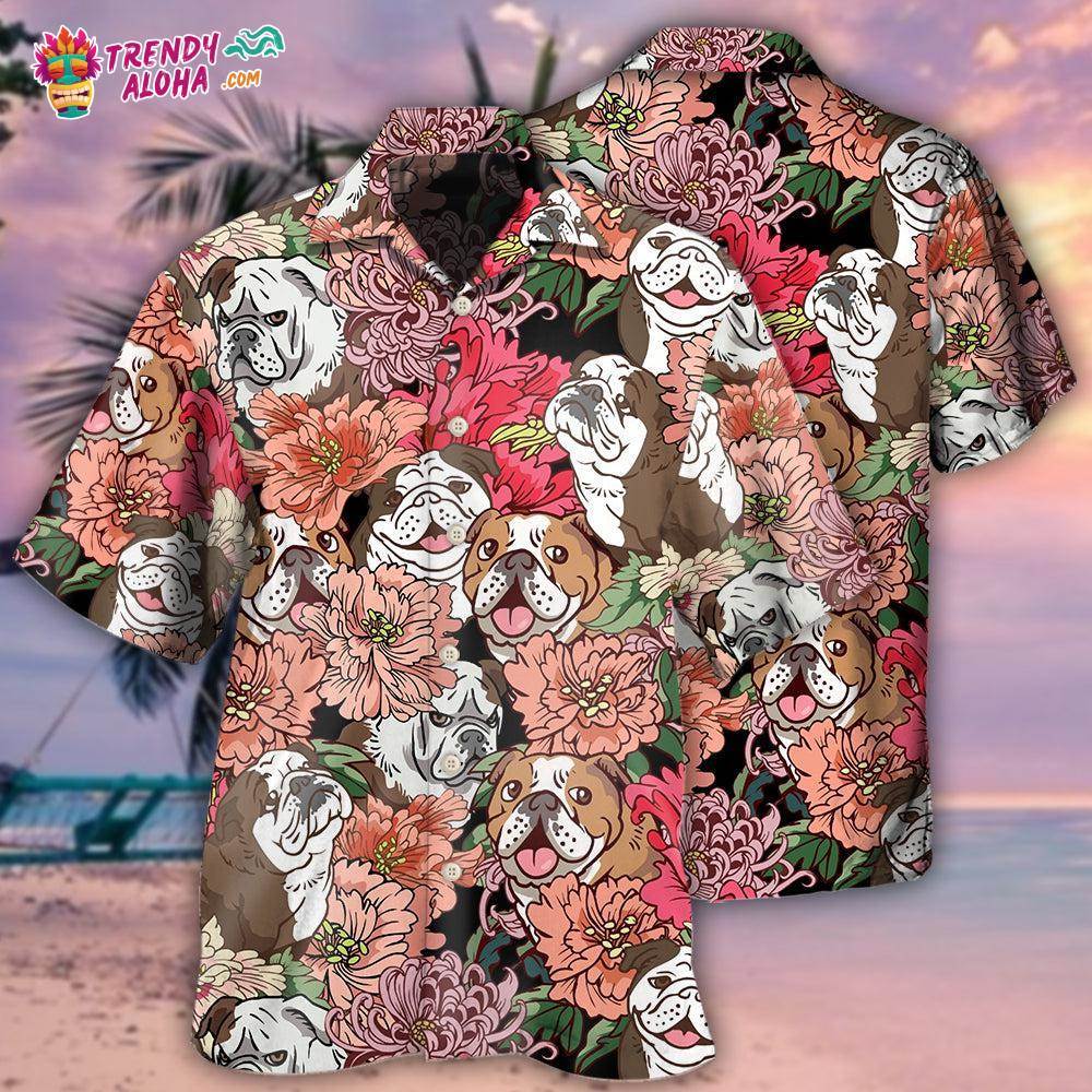 Bulldog And Lovely Flowers Hawaiian Shirt – Trendy Aloha
