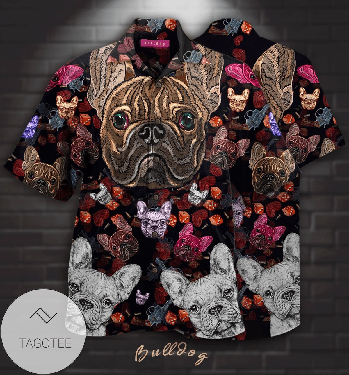 Bulldog Embroidery Elegance Hawaiian Shirt Unique Tropical Collection