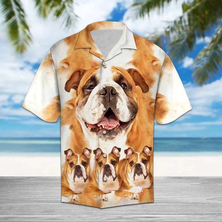 Bulldog Great Dog Portrait Gift For Dog Lovers Trendy Hawaiian Shirt, Short Sleeve Hawaiian Aloha Shirt For Men And Women