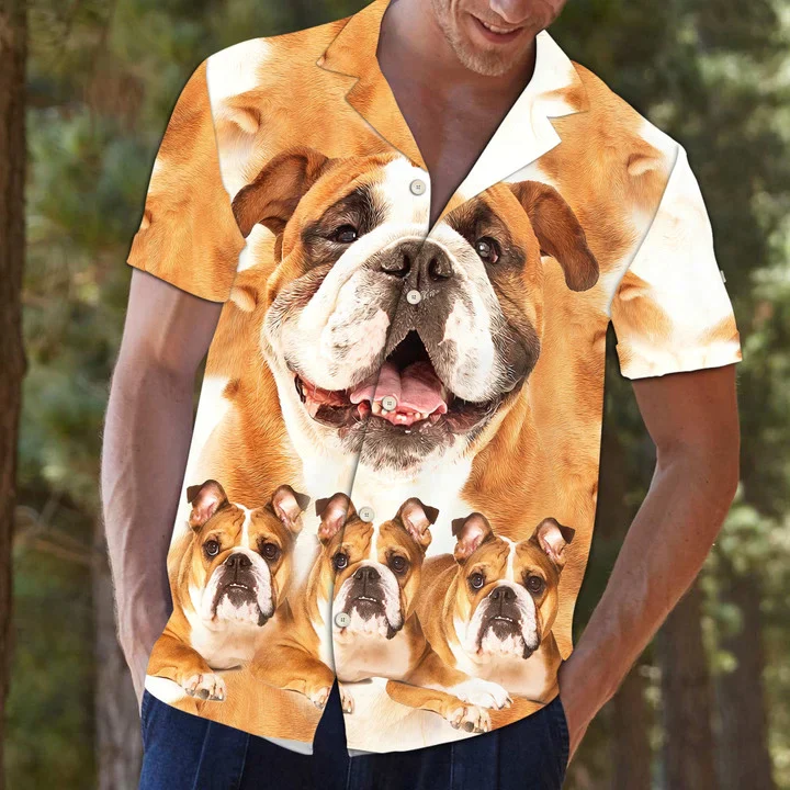 Bulldog Great Dog Portrait Gift For Dog Lovers Trendy Hawaiian Shirt, Short Sleeve Hawaiian Aloha Shirt For Men And Women