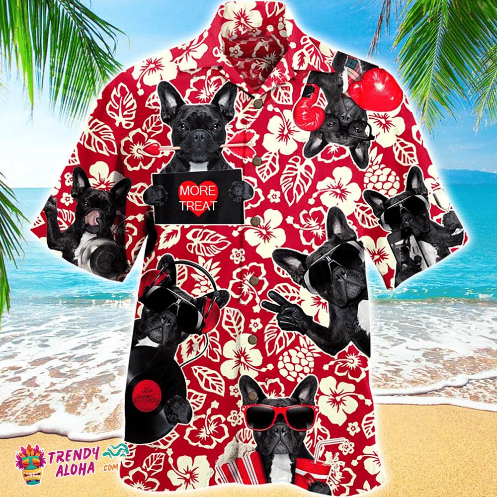 Bulldog Hawaiian Shirt Red Pattern Floral, Aloha Hawaiian Shirts