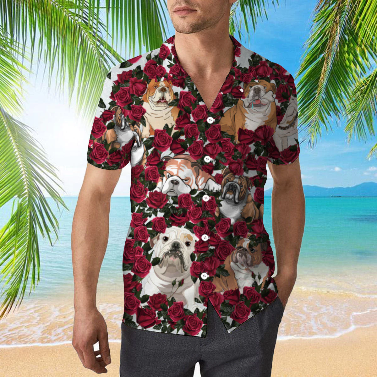 Bulldog Love Rose Trendy Hawaiian Shirt