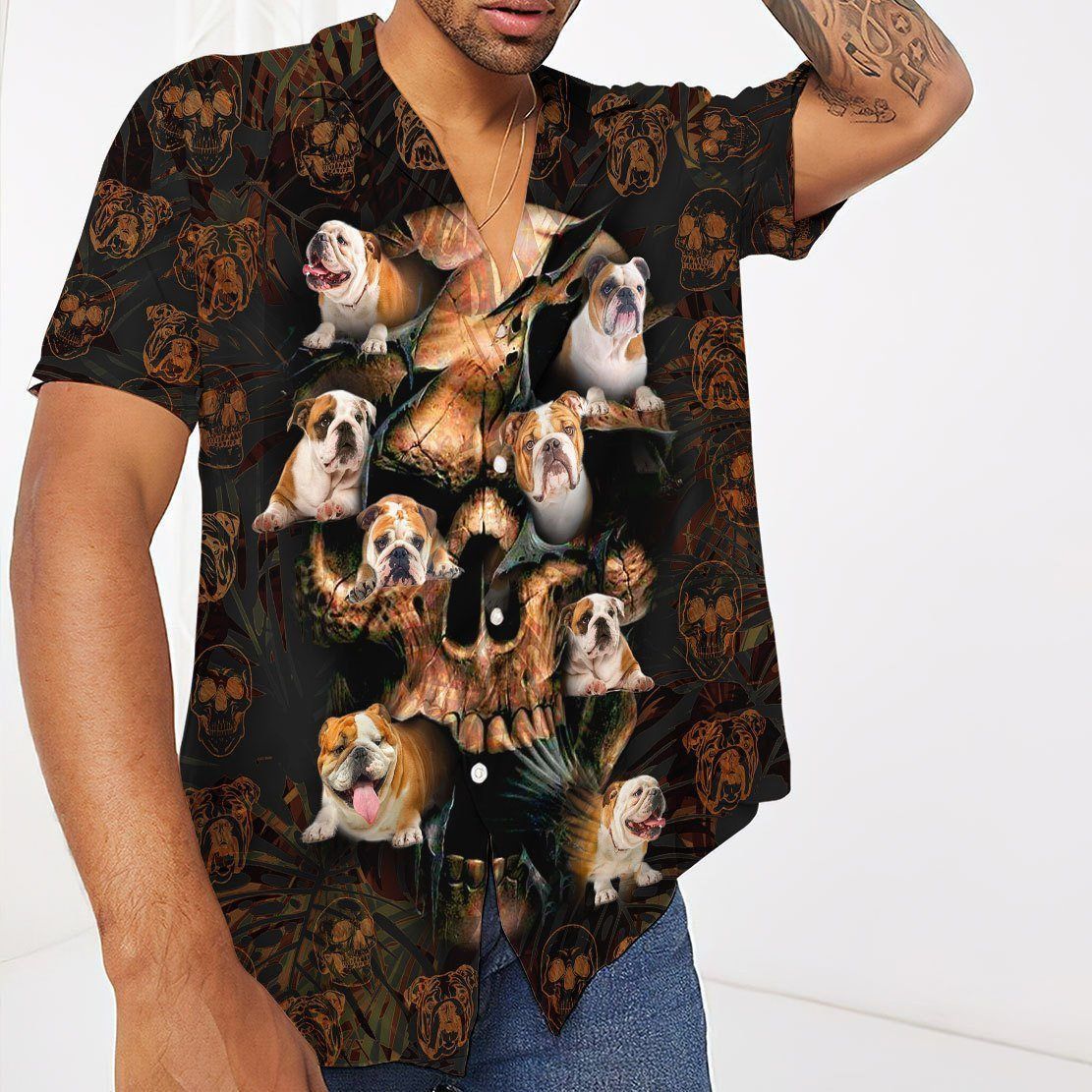 Bulldog Skull Trendy Hawaiian Shirt
