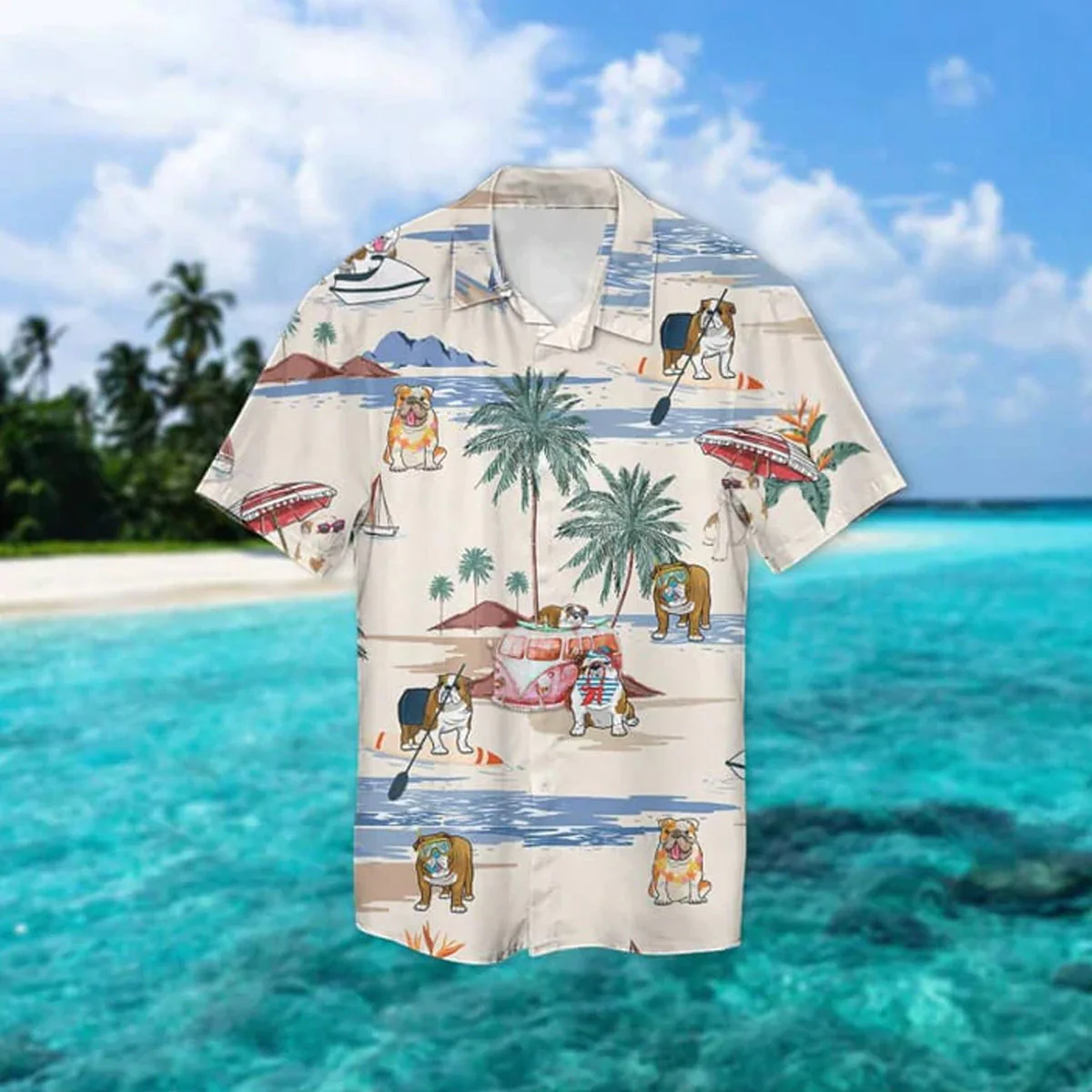 Bulldog Summer Beach Trendy Hawaiian Shirt, Trendy Hawaiian Shirts For Men, Trendy Hawaiian Shirts For Men, Aloha Beach Shirt