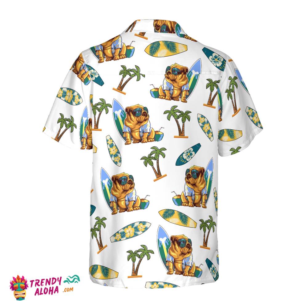 Bulldog Surf And Palm Hawaiian Shirt