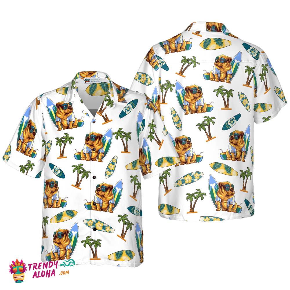 Bulldog Surf And Palm Hawaiian Shirt