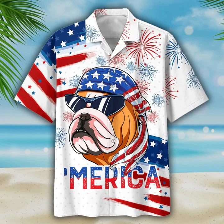 Bulldog Trendy Hawaiian Shirt, Independence Day Is Coming Aloha Beach Shirts, Dog Trendy Hawaiian Shirt For 4Th Of July, Unisex Trendy Hawaiian Shirt