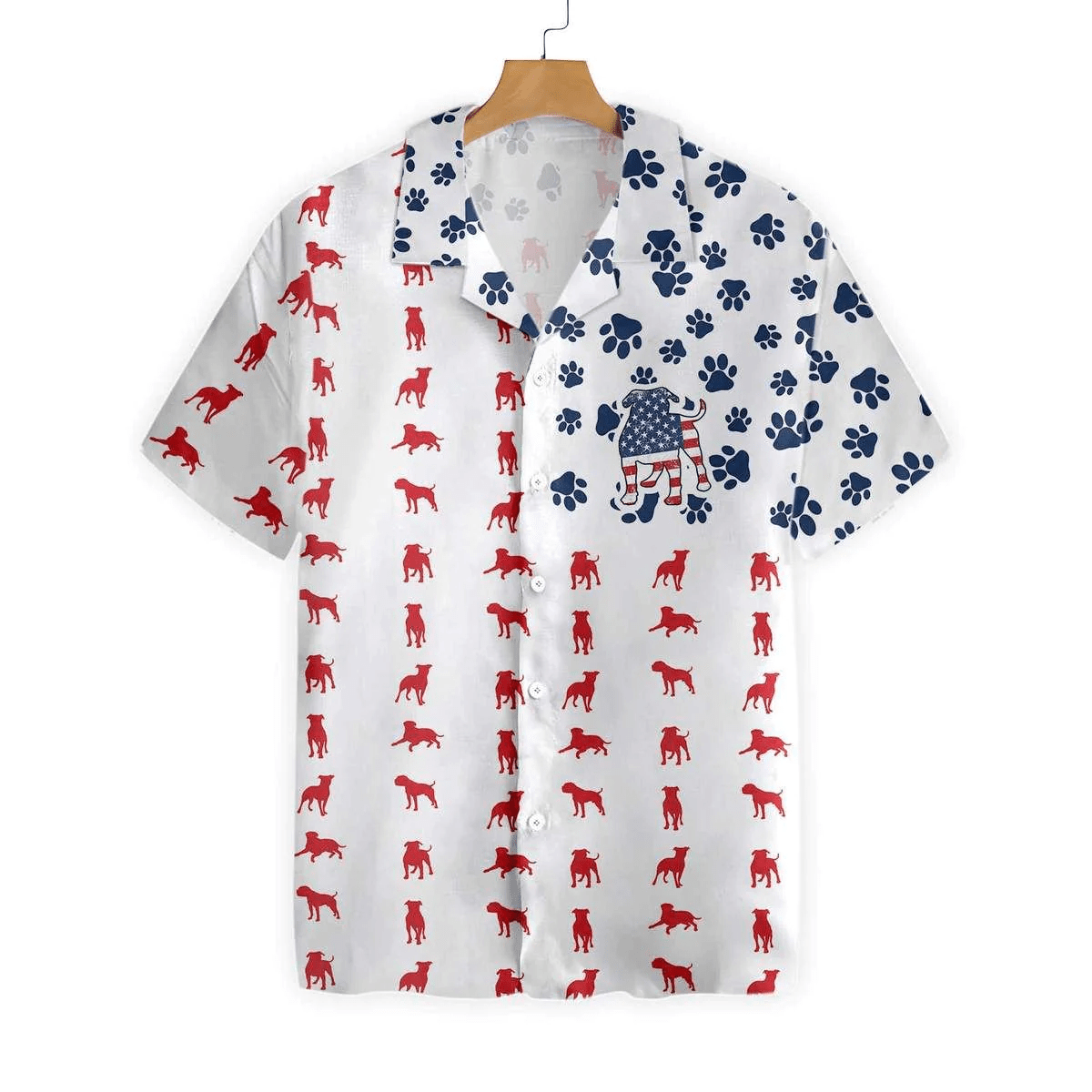 Bulldogs with American Flag Design Hawaiian Shirt for Summer