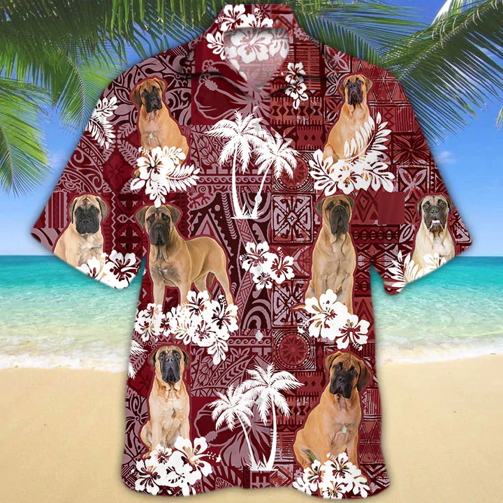 Bullmastiff Red Trendy Hawaiian Shirt, Animal Summer Shirts, Dog Lover Shirts, Trendy Hawaiian Shirt Men