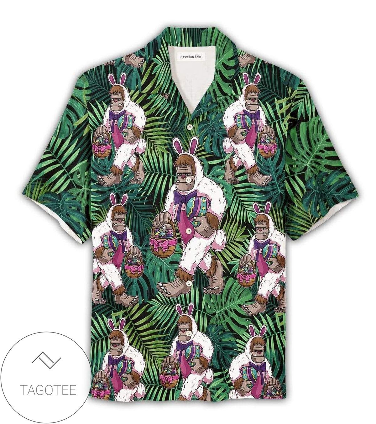 Bunny Bigfoot Carrying Egg Easter Day Hawaiian Shirts