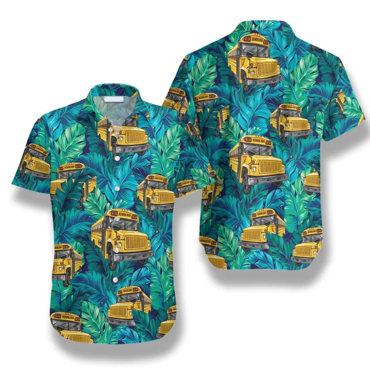 Bus Driver Hawaii Shirt, School Bus Pattern Trendy Hawaiian Shirt, Summer Gift For Driver Dad, Grandpa