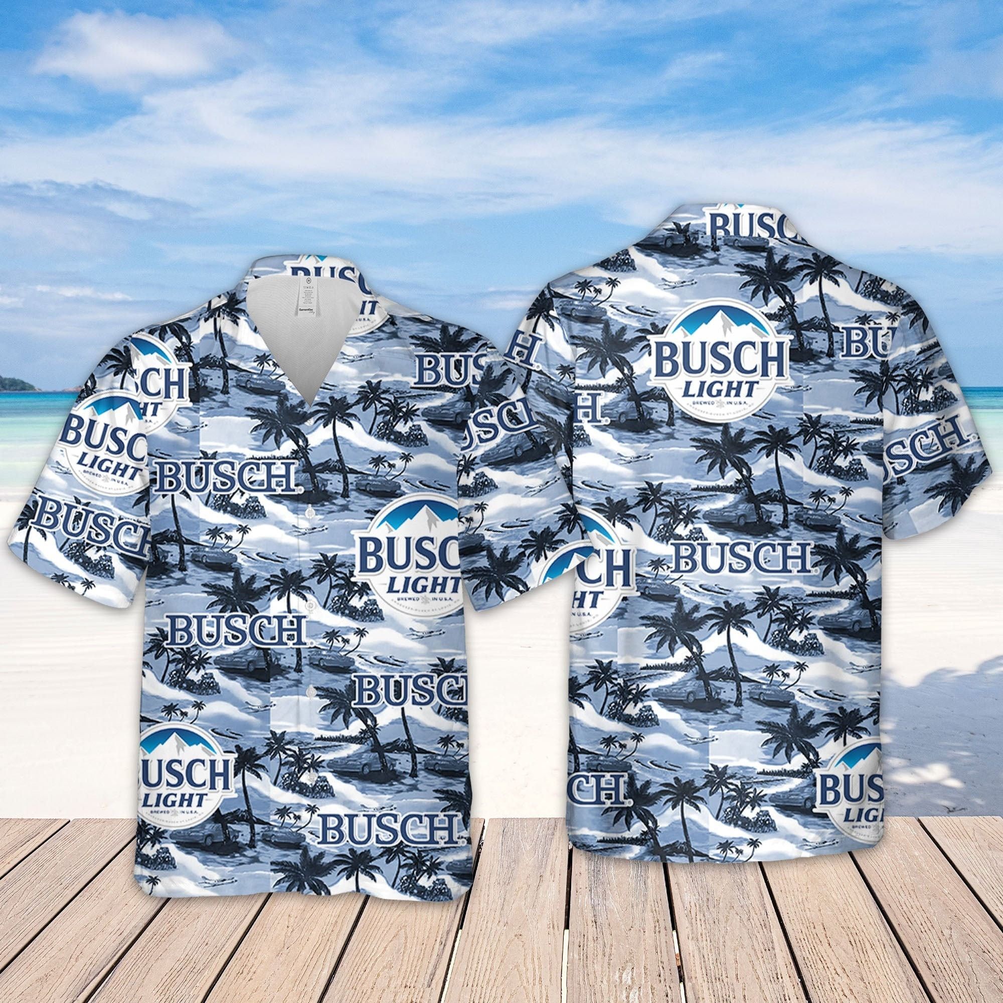 Busch Light Sea Island Pattern Hawaiian Shirt