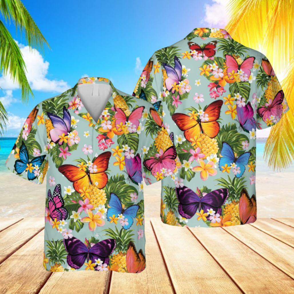Butterflies And Pineapple Hawaii Shirt, Fruits Summer Shirt