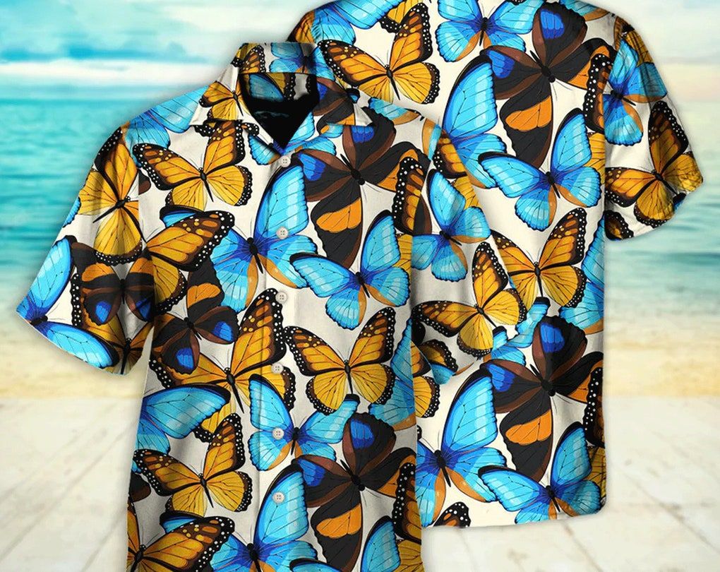 Butterfly Abstract Colorful Vintage, Beach Party Matching Shirt For Men/Women, Gift For Summer, Gifts For Bachelor Party, Hawaii Style.