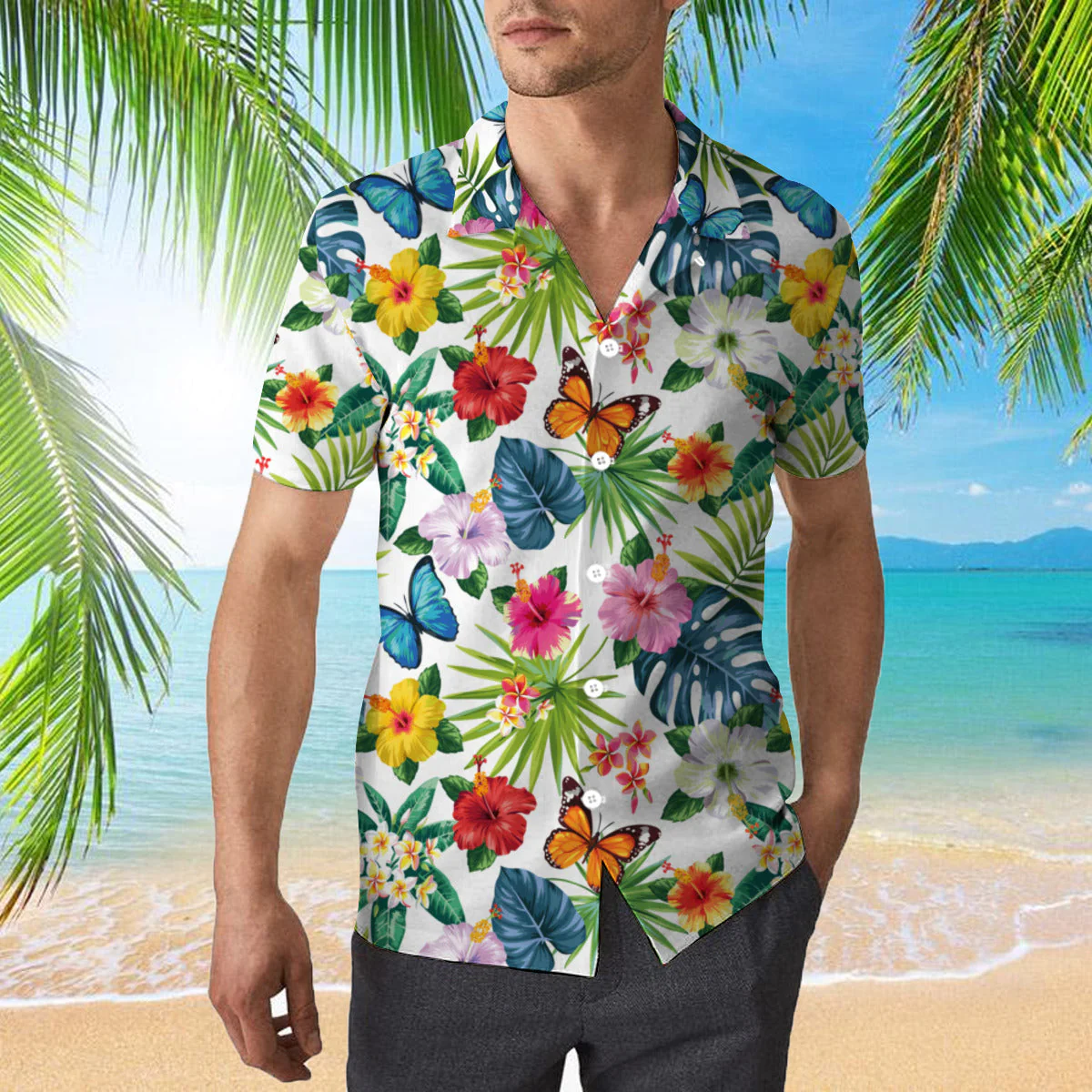 Butterfly Flower Tropical Trendy Hawaiian Shirt