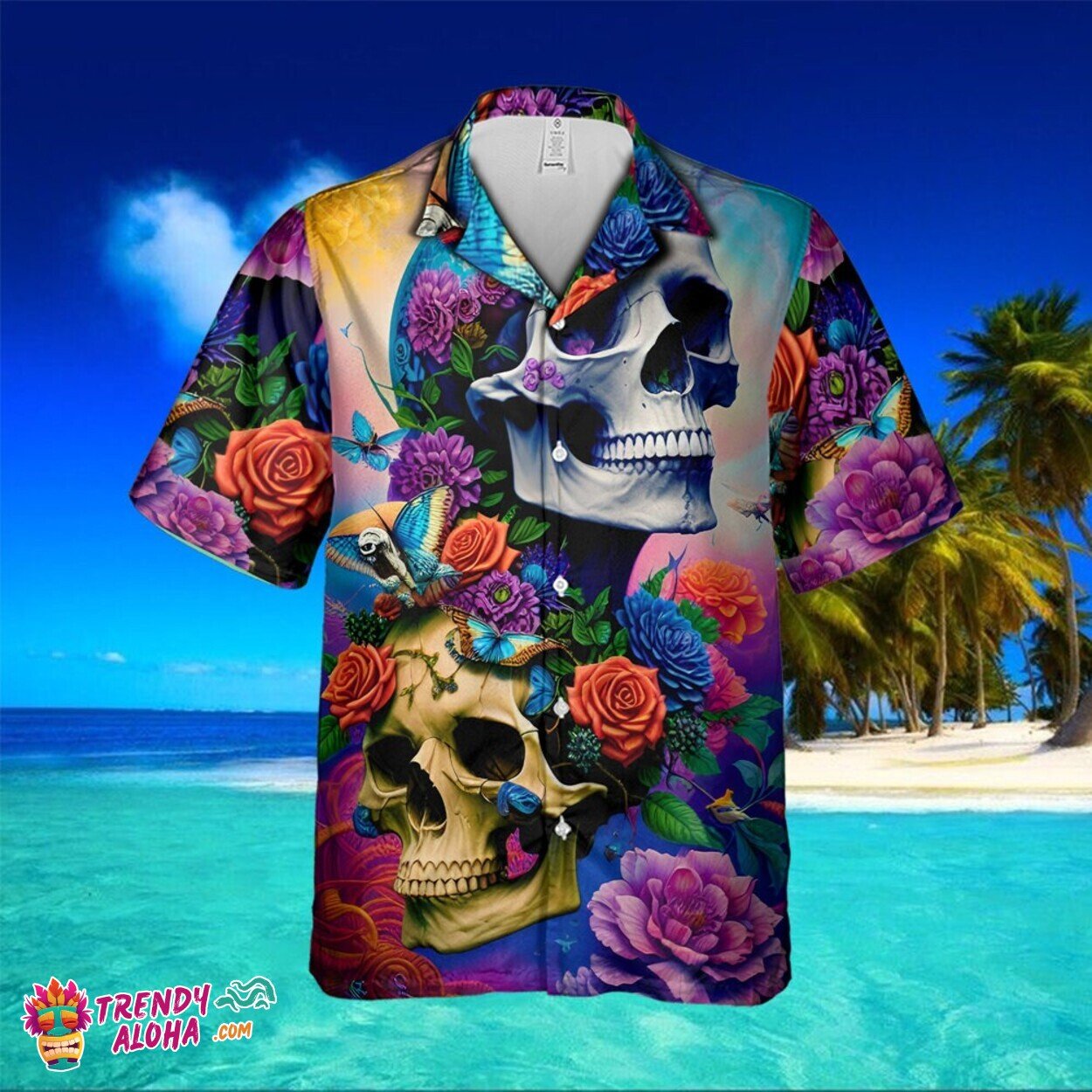 Butterfly Flowers Skull Horror 3D Hawaiian All Over Print Shirt