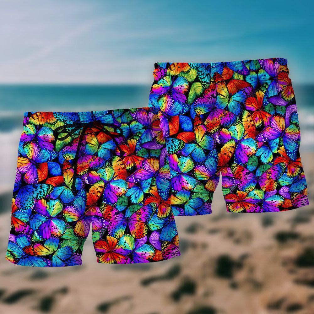 Butterfly Multi Bright Butterflies Trendy Aloha Hawaiian Beach Shorts
