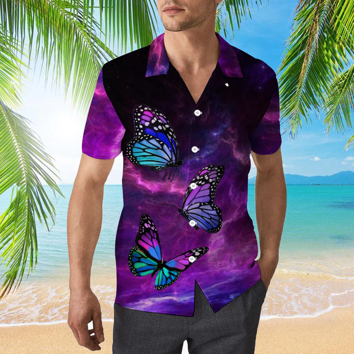 Butterfly Purple Aloha Trendy Hawaiian Shirts