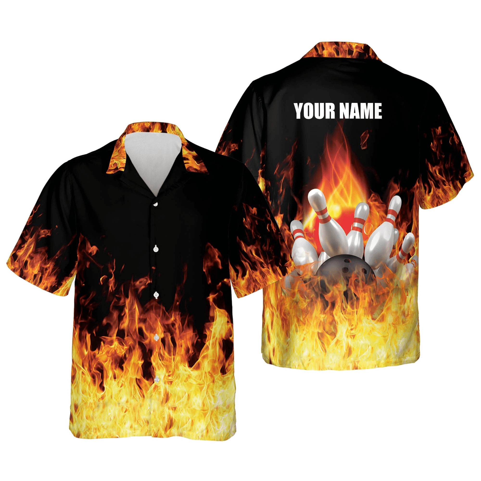 Button-Down Flame Bowling Trendy Hawaiian Shirt, Bowling Team Shirt, Bowling Gift