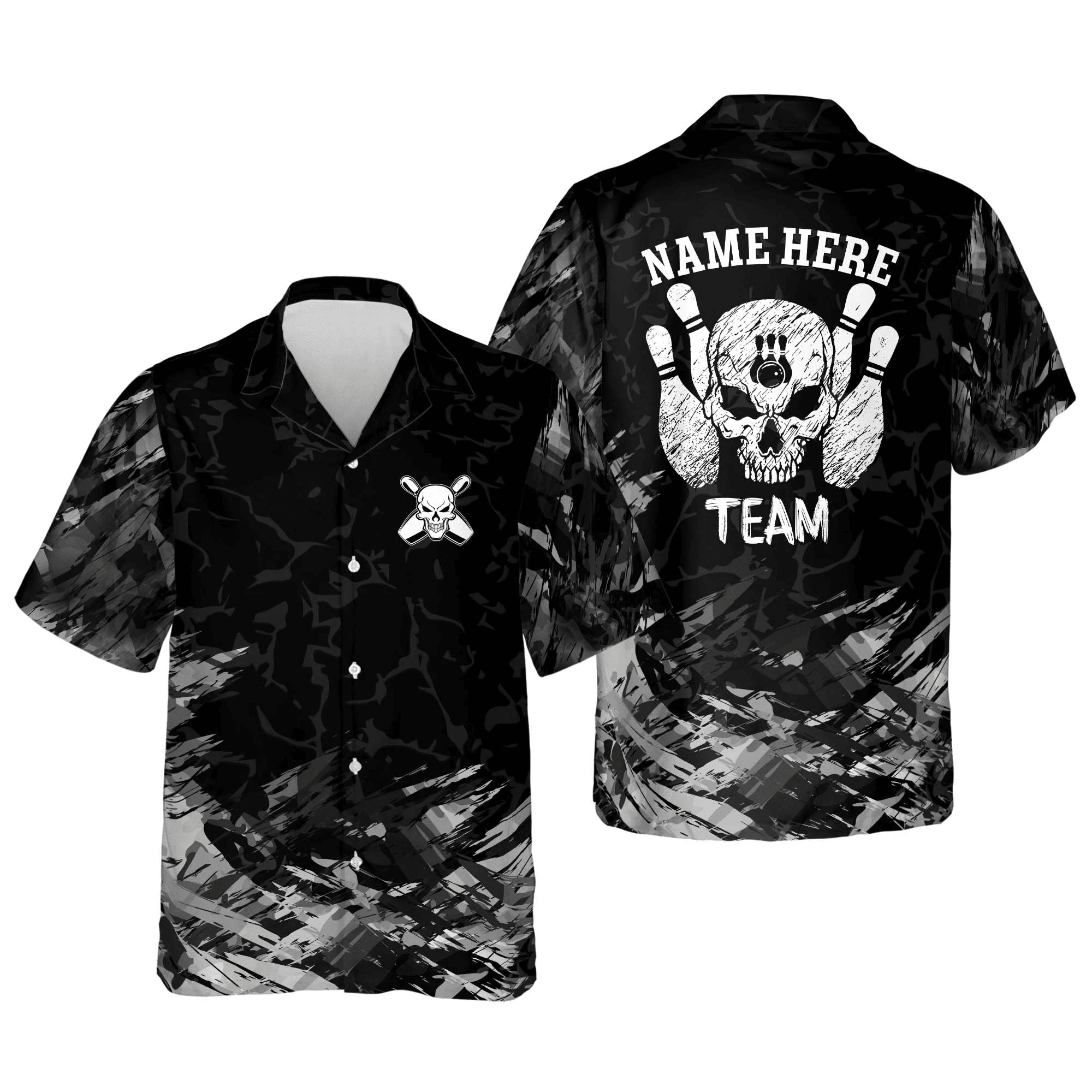 Button-Down Skull Bowling Flame Trendy Hawaiian Shirt, Bowling Team Shirt, Bowling Gift