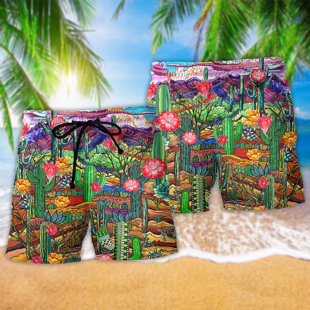 Cactus Flower On The Field Color Beautiful Trendy Aloha Hawaiian Beach Shorts