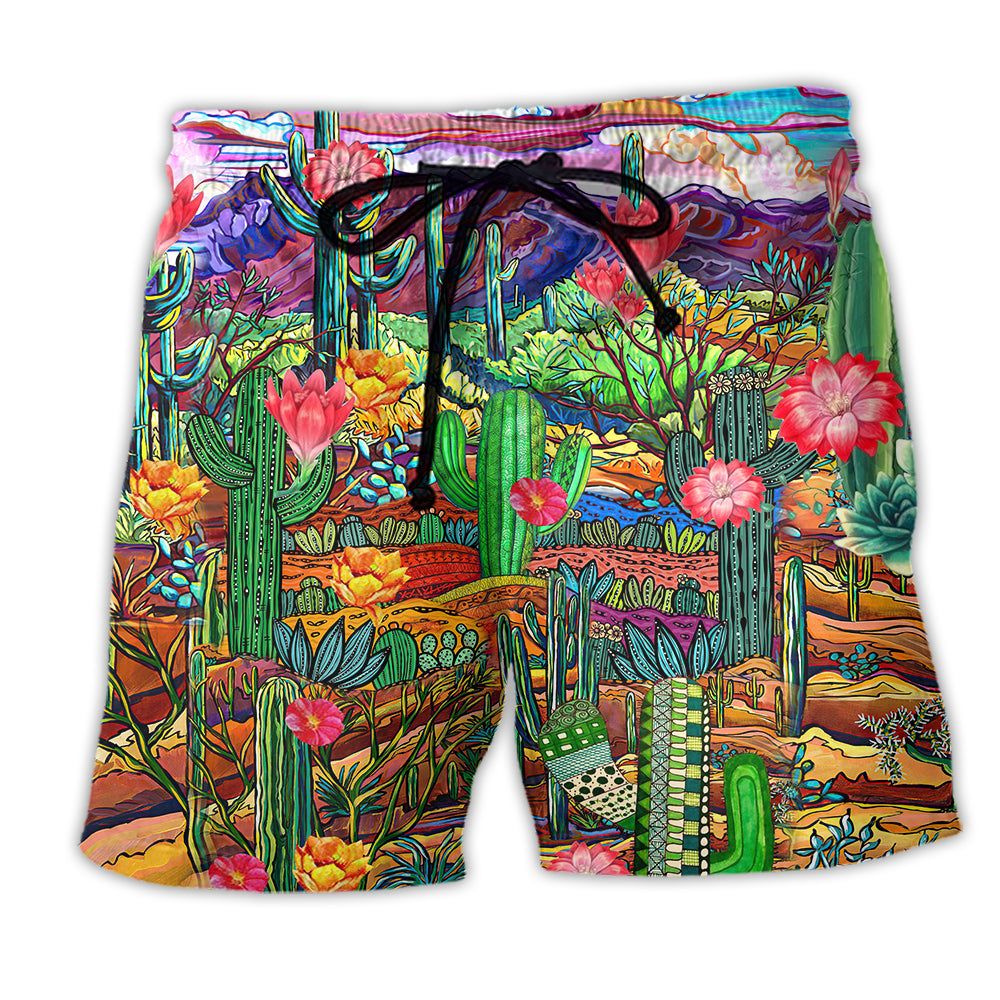 Cactus Flower On The Field Color Beautiful Trendy Aloha Hawaiian Beach Shorts Cactus Flower On The Field Color Beautiful Trendy Aloha Hawaiian Beach Shorts