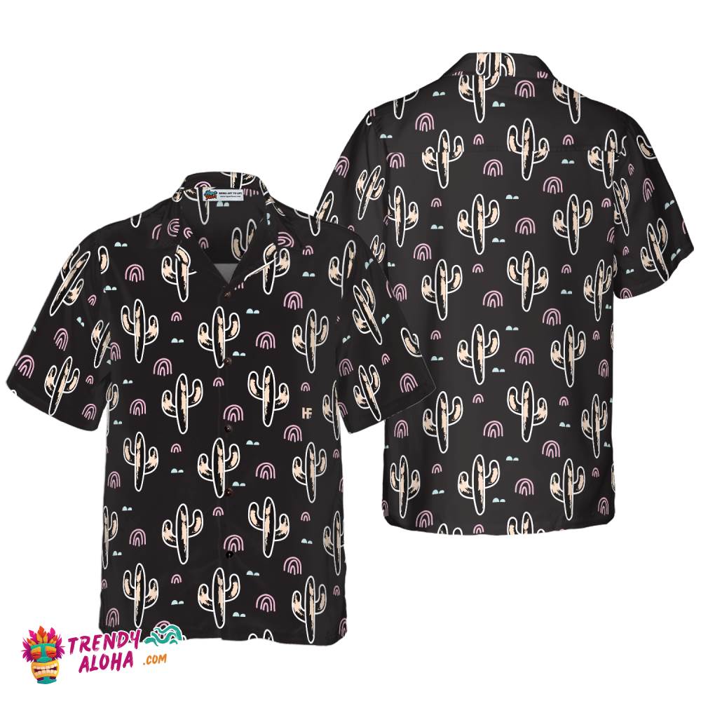 Cactus Plant Black Pattern Hawaiian Shirt