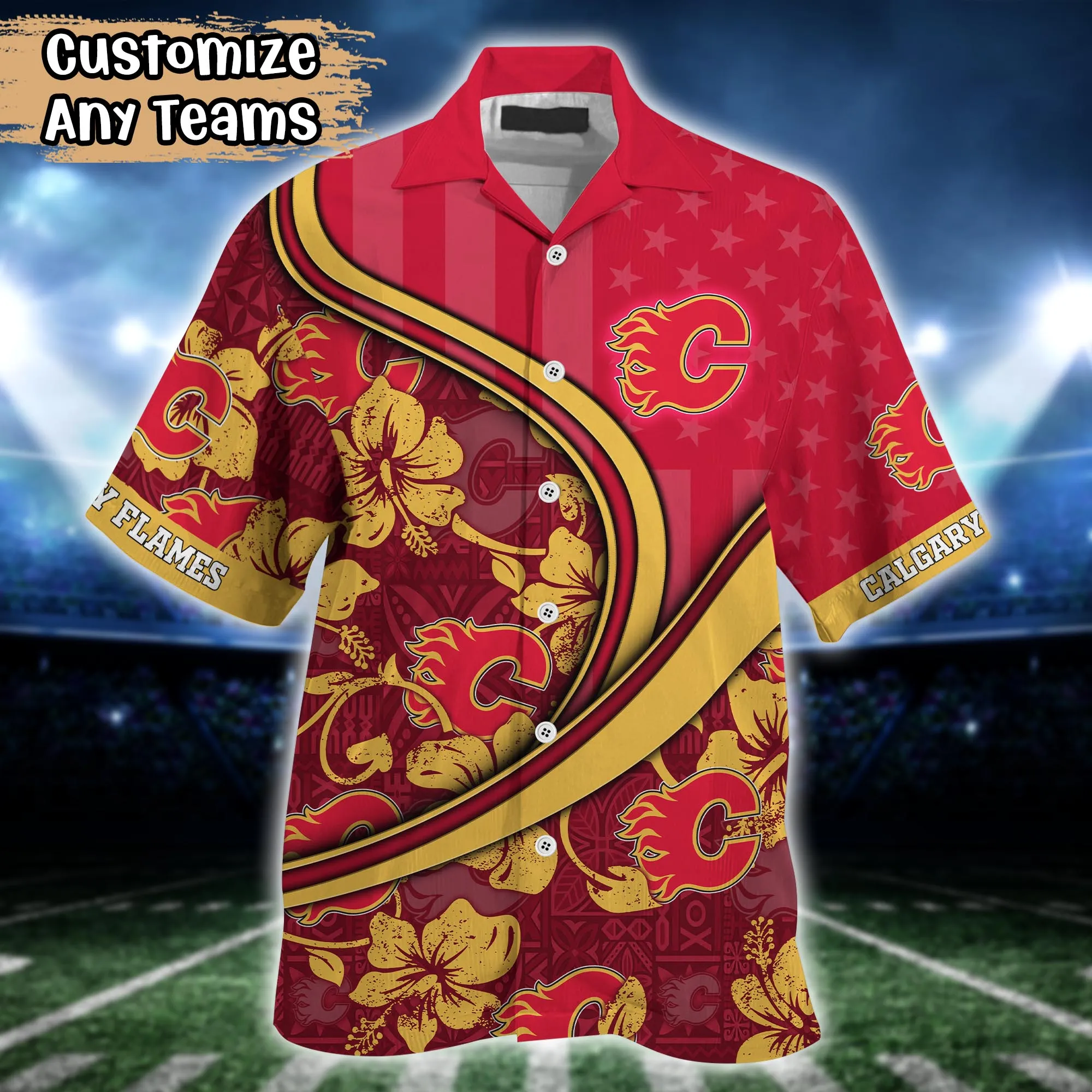 Calgary Flames NHL Us Flag Hawaiian Shirt Custom Summer Aloha Shirt