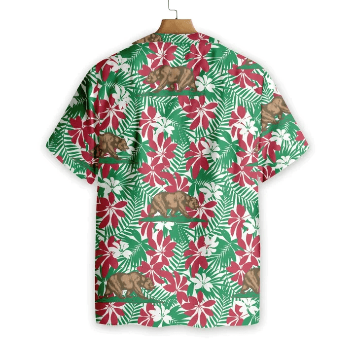 California Flag Summer Vibes With Brown Bear Seamless Pattern Design Trendy Hawaiian Shirt